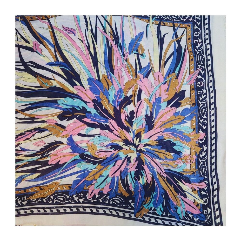 Pretty Persuasions Cream Multicolor Art to Wear Artsy Boho Scarf Wrap 72 X 37 - Picture 2 of 7